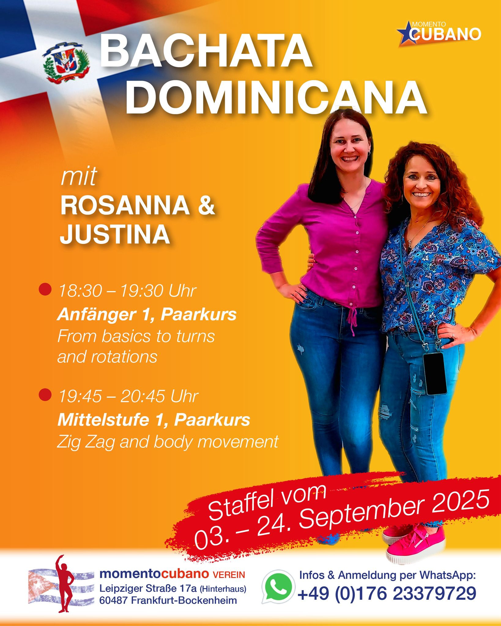 Neue Kursstaffel Bachata Dominicana für Anfänger und Mittelstufe - ab 3 9.25!