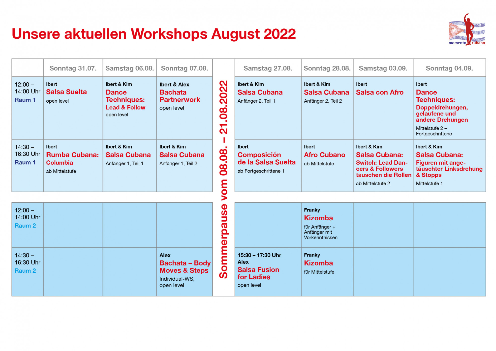 Unsere Workshops im August !!