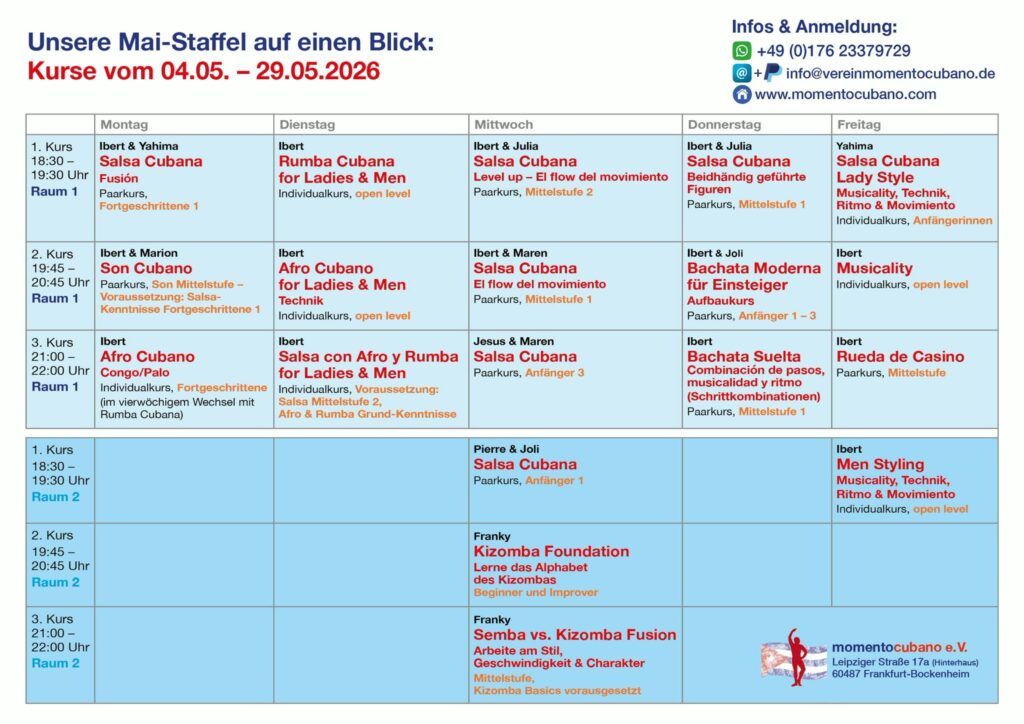 May 2026 course schedule